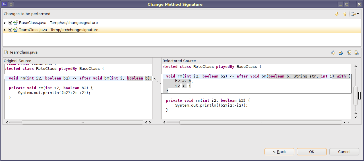 Change Signature - Preview TeamClass